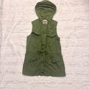 Mudd small Olive Green Cargo Style Vest Hood Y2K Button-Up Utility Look